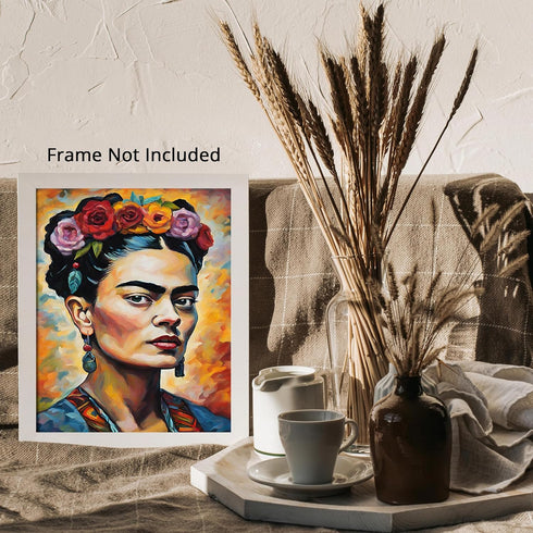 Posterizer 1 pcs- Frida Kahlo inspied print with flower crown-Famous Figures Art Collection-Floral Botanical Art- Living Room Bedroom Decor- unfra...
